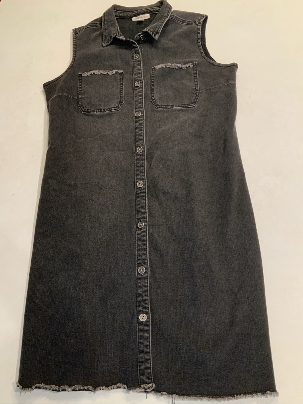 Style & Co 14P Black Denim Dress Petite 14 Sleeveless Frayed Edges